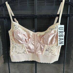 Urban Outfitters Satin and Lace Bralette - Cream and Pink
